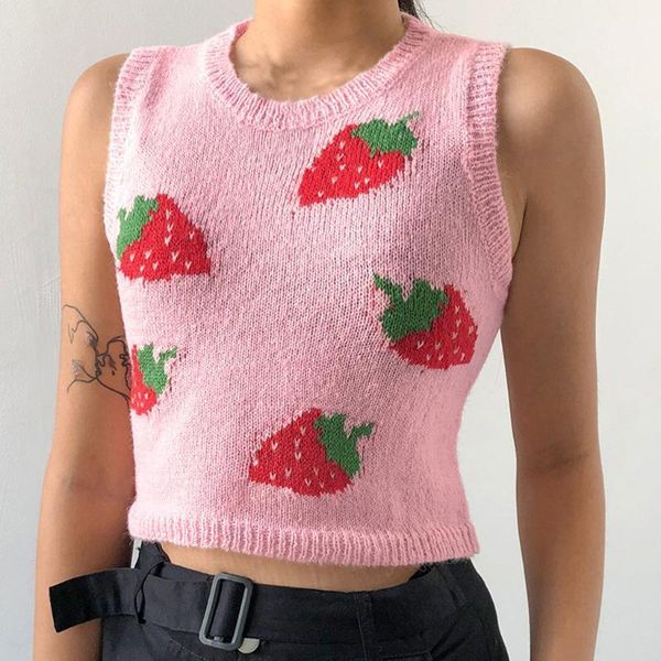 

crop argyle strawberry sweater vest v neck sleeveless tank jumper preppy style plaid knitted pullover autumn winter clothes1, White;black