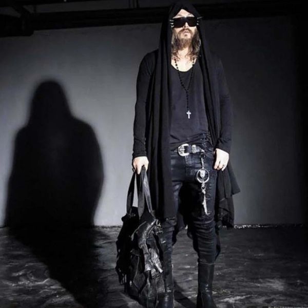 

homens hip hop longo trench coat cardigan de malha boate dj cantor punk rock manto traje do estágio homens casual cabo longo, Tan;black