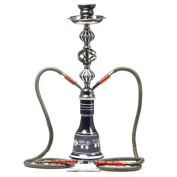 

handmade traditional style egyptian large size double barrelled narguile hookah set 2 colors bule black