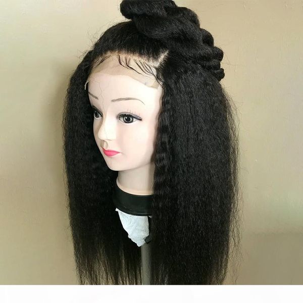 

kinky straight wig 13x4 4x4 2x6 lace front human hair wigs for women pre plucked with baby hair brazilian remy italian yaki wig, Black;brown