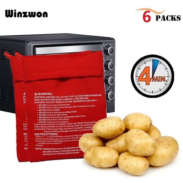 6 Pz / lotto Rosso Riutilizzabile Sacchetto Di Patate A Microonde Cottura Fornello Borsa Riso Tasca 4 Minuti Forno Facile Strumenti Di Cottura Rapida Gadget Da Cucina Y200612