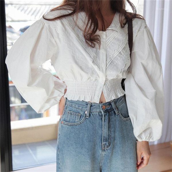 

alien kitty young girl white high waist cute elegance 2020 streetwear short blouses puff-sleeved sweet chic pleated shirts1