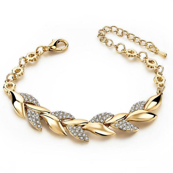 

link, chain golden crystal leaf braided bracelets leave luxury bangles women girls wedding jewelry christmas gift, Black