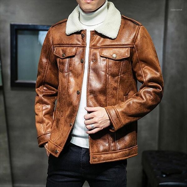 

harajuku thick warm unique designer mens suede jackets coat with fur lining winter motorcycle leather jacket men plus size 5xl1, Black