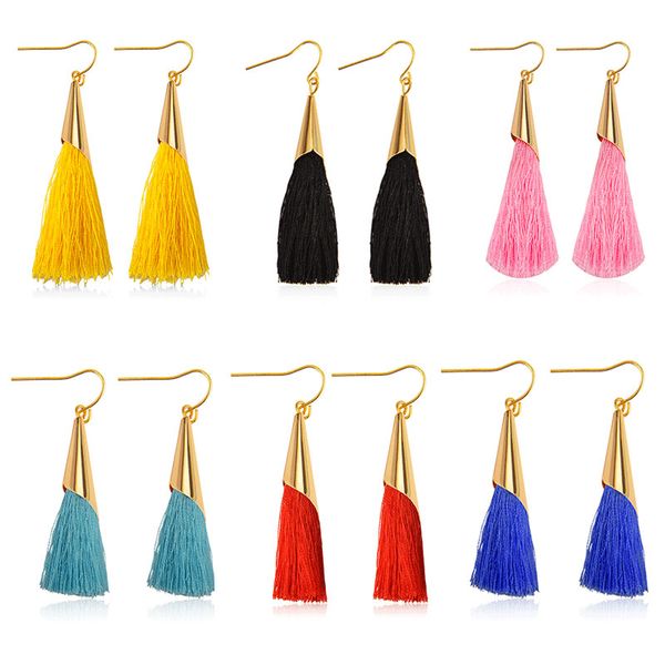 

tassel earrings black white silk fabric long earrings, Golden