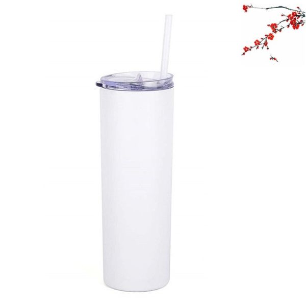 

double wall 20oz cup water coffee sublimation blank tumbler cover straw straight stainless seal up thermos mugs straight slim white g2
