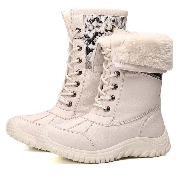 

2020 fashion female shoes women boots with fur winter warm non-slip snow boots mid calf lace up woman plus size 41 42 43, Black