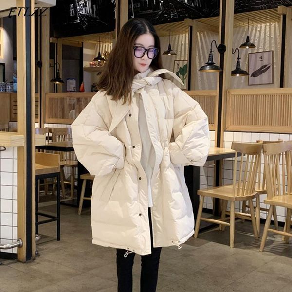 

ftlzz new winter women hooded lace up black down coat 90% white duck down parkas oversize thickness warm snow jacket outwear