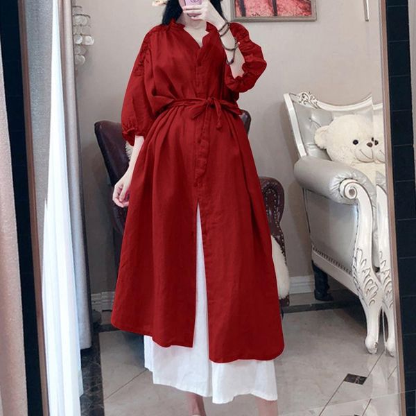 

women long sleeve tunic vonda stylish cotton linen blouse casual solid elegant office shirt female vintage blusas plus size, White
