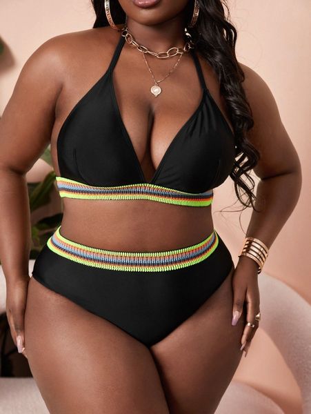 

sxy plus rainbow tape bikini swimsuit a30s#, Black