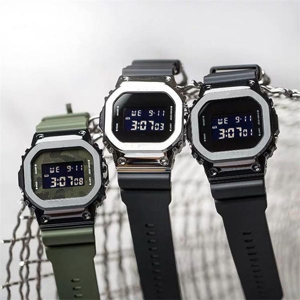 

selling square led digital electronic watch dw5600 dual display men's military watch world time pu strap, Slivery;brown