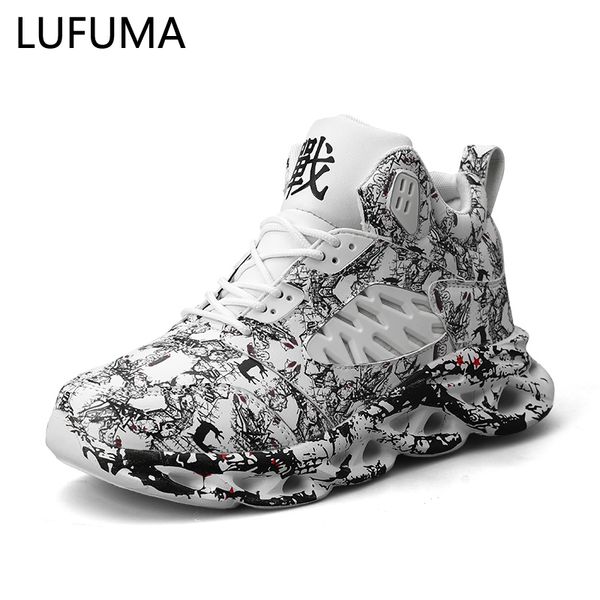 

fashion men's hip hop street dance graffiti high chunky sneakers autumn summer casual mesh shoes boys zapatos hombre, Black;red