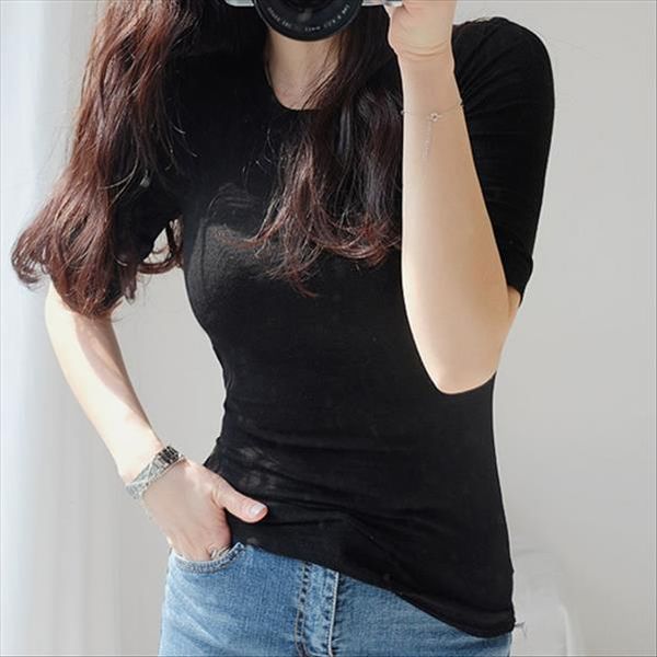 

stretch thin thoroughly basic t shirt women short sleeve womens summer tee shirt women korean style t cotton tshirt, White