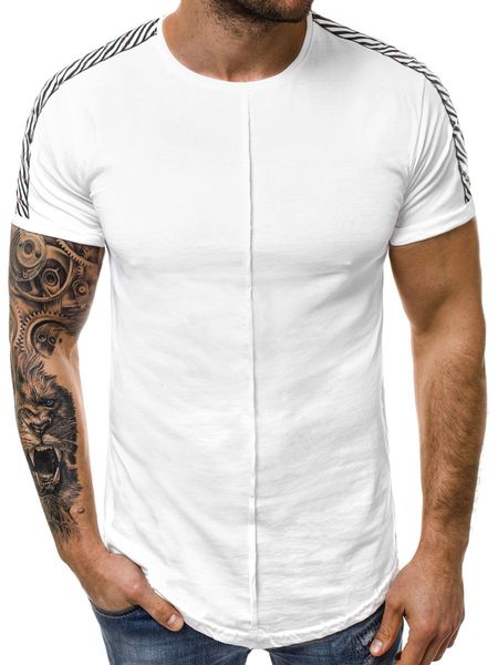 

2019 men's casual sports slim sleeve stripe solid round neck t-shirt, White;black
