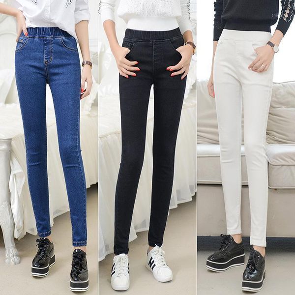

slim jeans for women 2020 spring summer street style stretch skinny high waist black full length denim pencil pants plus size1, Blue