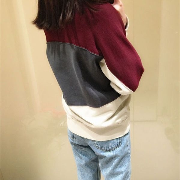 

women's sweatshirt cotton patchwork long sleeve pullover loose casual letter print 201204, Black