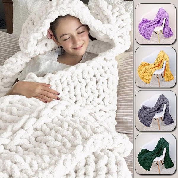 

knitted blanket chenille chunky weaving blanket mat throw chair decor warm yarn knitted home decor for pgraphy