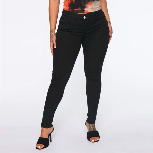 

cotton high waist hole black jeans women 2021 spring new stretch slim ripped streetwear lady denim trousers pencil pants, Blue