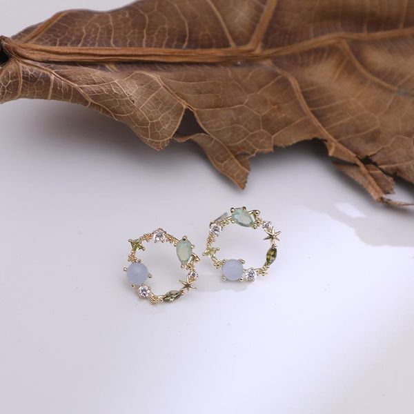 

stud s925 south korea high sense of copper zircon super fairy girl earrings, round small simple fashion woman earrings, Golden;silver
