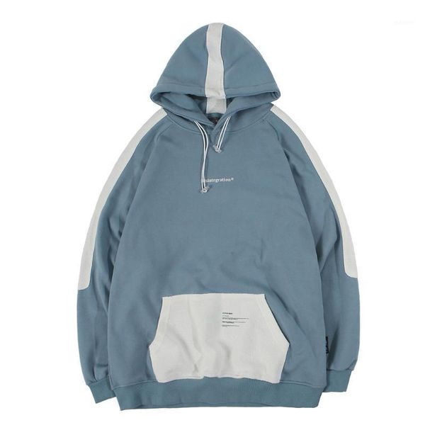 

patchwork kangaroo hoodie with straps men hip hop streetwear color block hooded pullover sweatshirt terry fabric 2020 spring new1, Black