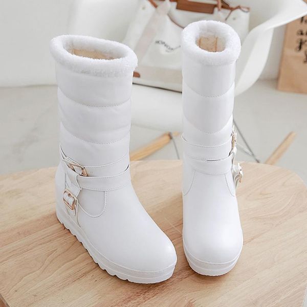 

snow boots for women size fashion pure color round toe slip-on booties flat heels waterproof platform lady warm shoes, Black