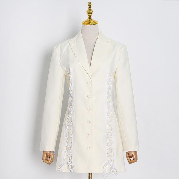 

women's suits & blazers high street fashion 2021 designer stylish trench notched collar long sleeve drawstring single breasted blazer c, White;black