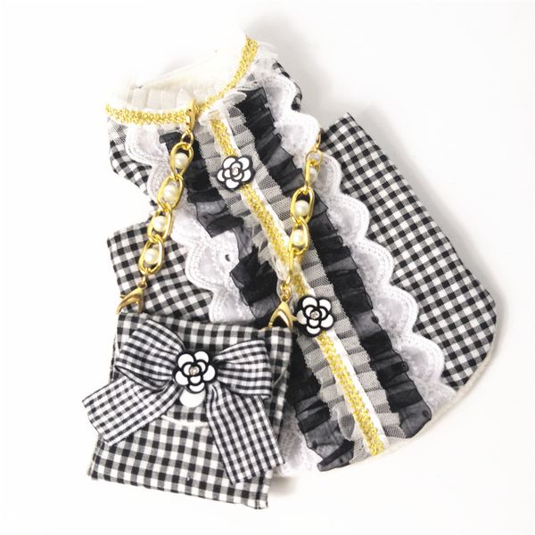 Luxe Chihuahua Plaid Dress Pet Dog Vêtements pour petits chiens Animaux Vêtements Yorkshire Mignon Gilet Bouledogue Français Costume XS-3XL T20071294P