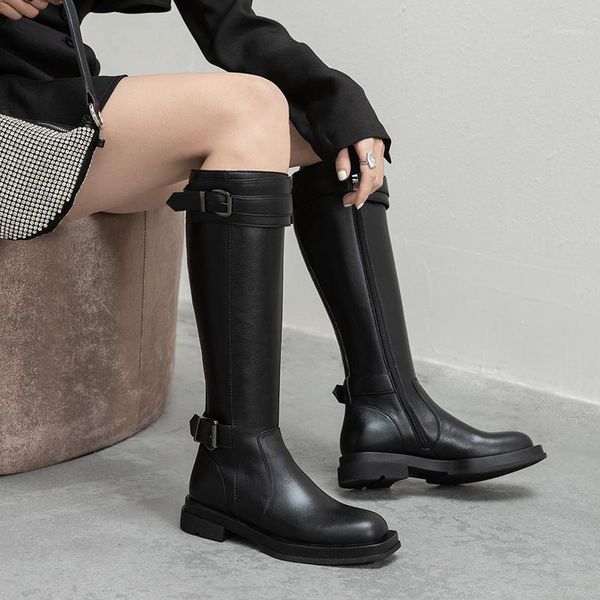

boots elegant platform genuine leather women winter zipper chunky heels pumps fashion party basic shoes woman1, Black