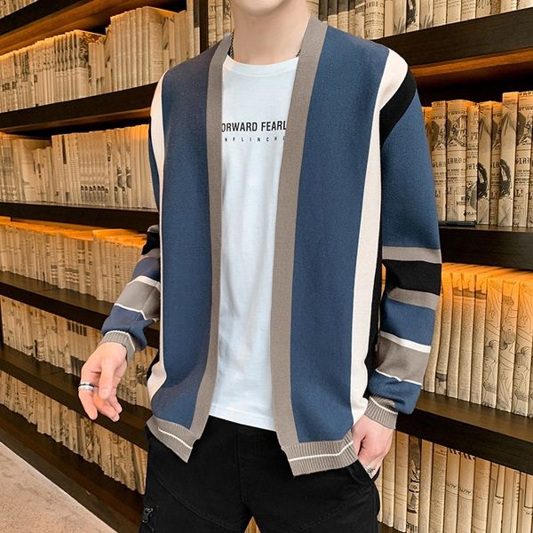 

9mdxf осень новый трикотаж вязаный кардиган sweatertrendy top свободный пальто осень новый свитер трикотаж кардиган развесных мужские трикот, Blue