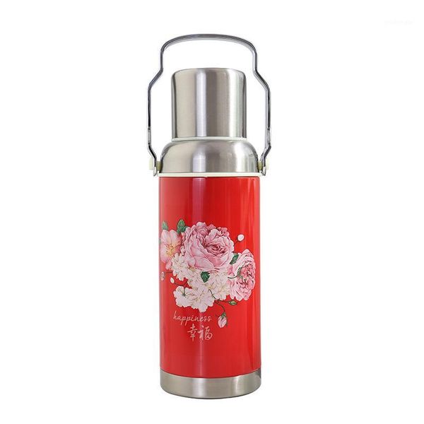 

flowers retro keep-warm glass large outdoor sports portable water kettle1