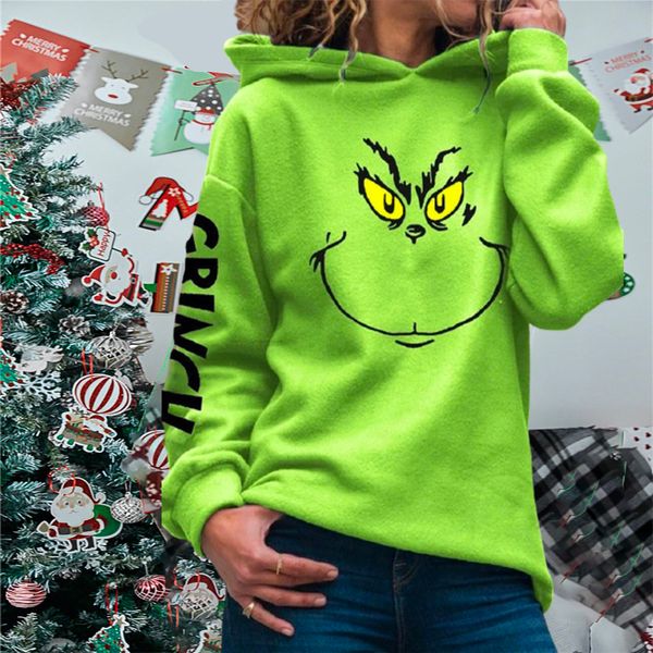 

2020 women long sleeve how the grinch stole christmas face green raglan sweatshirt comfortable fashion casual ugly christmas hoodies, Black