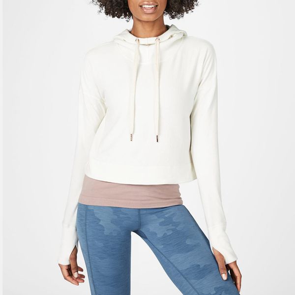 

rts hoodies yoga sportswear women crop with split side clothes, Black