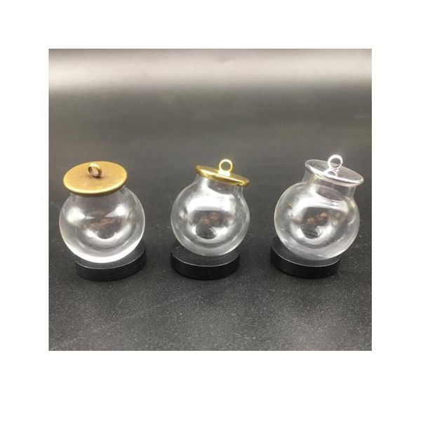 

3sets 20*12mm transparent round ball hollow glass globes orbs base tray jewelry necklace vial pendant diy wishing sqcxku, Black