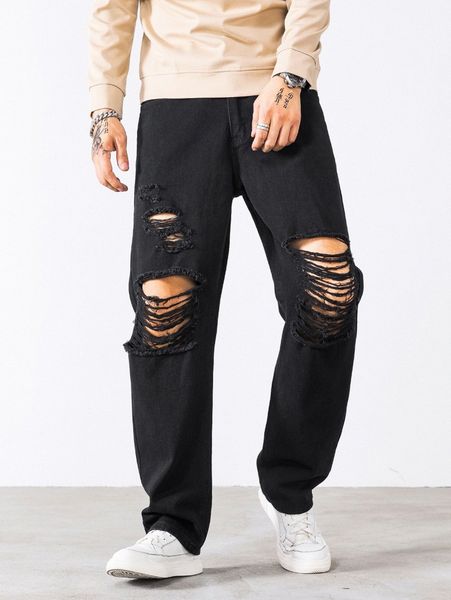 

men distressed straight leg jeans z12z#, Blue