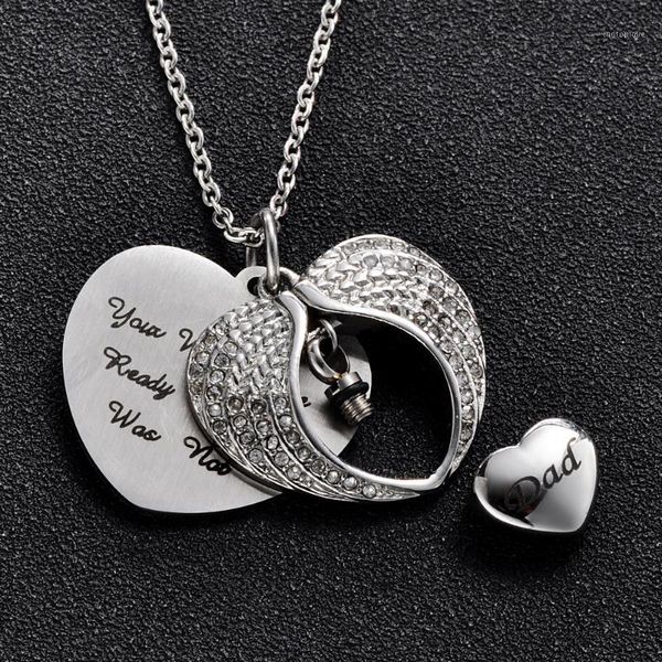 

pendant necklaces personalized angel wing hold heart cremation urn necklace dad keepsake memroial jewelry1, Silver