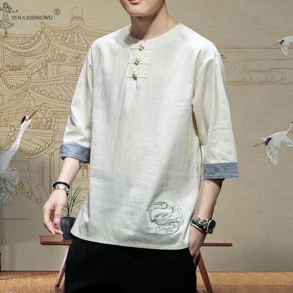 

ethnic clothing kimono asian japanese men three quarter t-shirt embroidery japan harajuku menswear yukata cardigan cotton and linen, Red