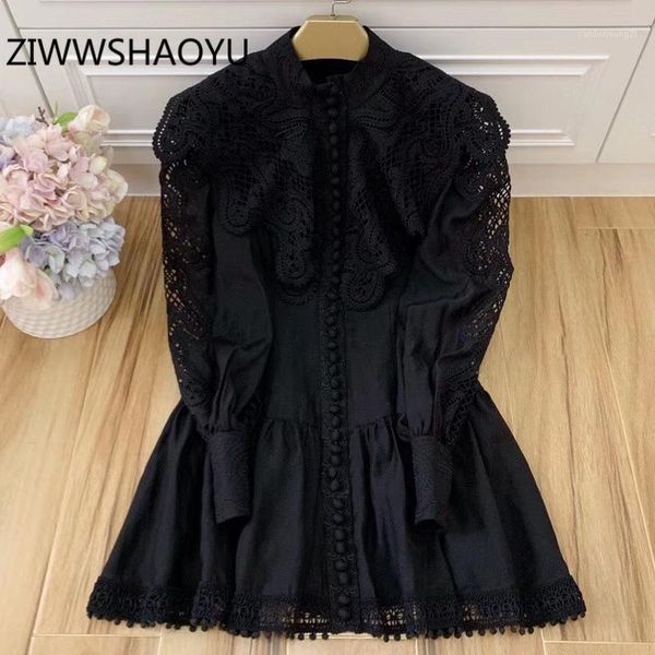 

casual dresses ziwwshaoyu women summer bohemian vacation short dress lantern sleeve hollow out ladies pure black mini vestidos1, Black;gray