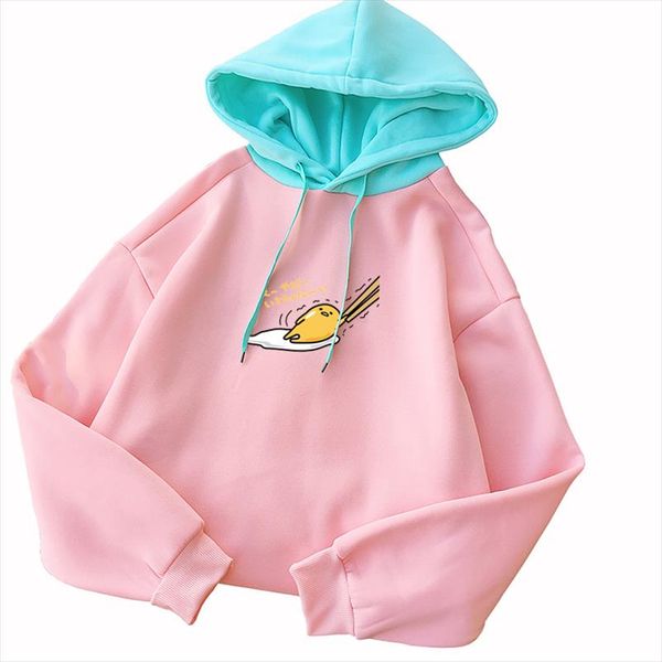 

осень толстовки толстовки женщины kawaii cartoon gudetama printed падение плеч длинные рукава harajuku руно пуловеры с капюшоном 2020, Black