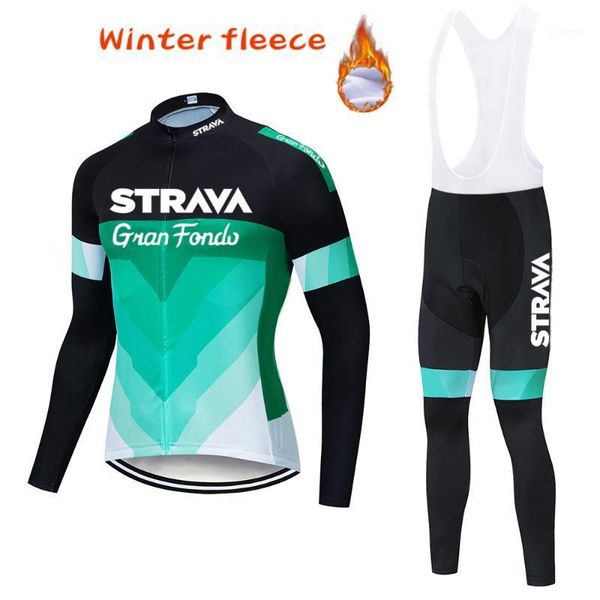

winter thermal fleece 2020 strava cycling jersey long set mtb cycle clothing sportswear mountain green clothes ropa ciclismo1, Black;blue