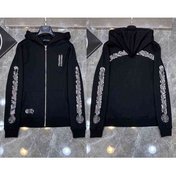 

ch fashion quality hoodie classic brand zipper autumn winter luxury sweatshirts designer men sweater horseshoe phantom cross print hooded wo, Black
