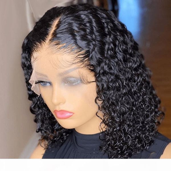 

short curly bob wig deep part 13x6 middle part lace front human hair wig brazilian remy short wigs bleached knots preplucked, Black;brown