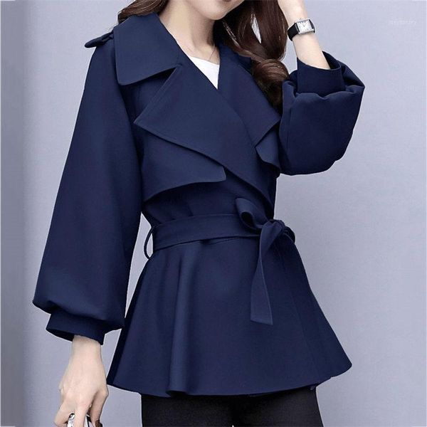 

2020 autumn new women's short windbreaker female korean style fashion slim jackets and coat nine sleeve sashes outerwear f20281, Tan;black