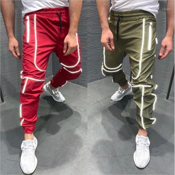 

autumn and winter new campaign fluorescent pants night running backbeam pants male hip-hop glow-light casual running1, Black