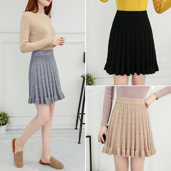 

new 2021 autumn skirt with women's knitted in solid basic knitting, female skirts y290 7l5p 40f8, Black