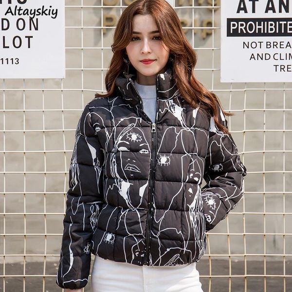 

parka women novelty plus size personality jackets winter womens clothing printing casual slim warm parkas feminine streetwear1, Black