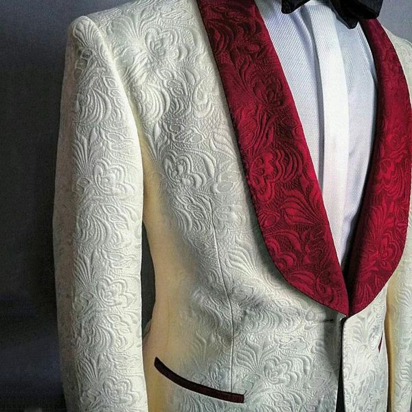 

ivory jacquard wedding jacket burgundy shawl lapel slim fit mens blazer one button suit separates(only jacket), Black;gray