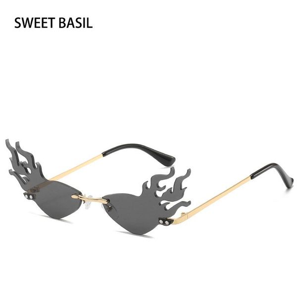 

sunglasses sweet basil fashion fire wave flame women rimless sun glasses luxury trending wide side party eyewear streetwear, White;black