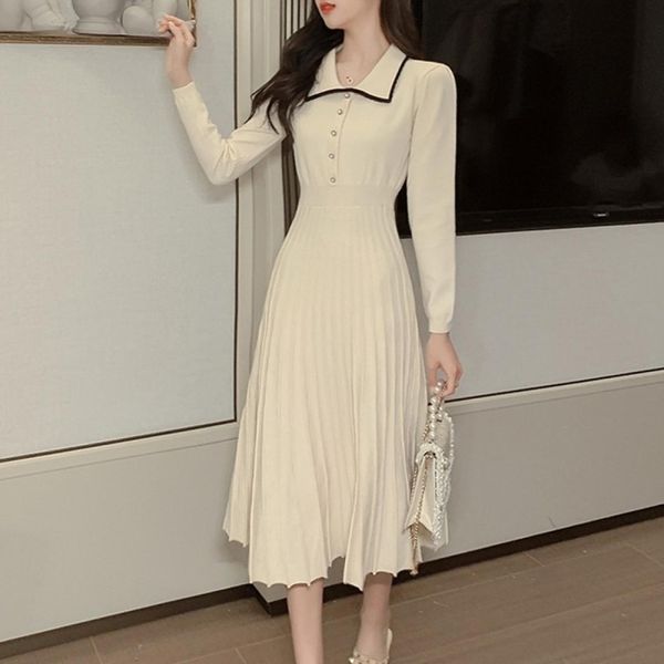 

loose polo collar knit dress, Black;pink