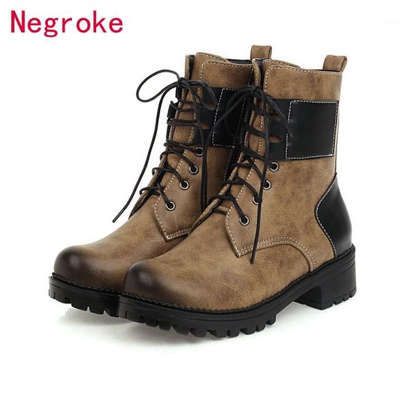 

brand new women boots autumn british wind boots thick sole lace-up autumn winter short ankle big size zapatos mujer1, Black
