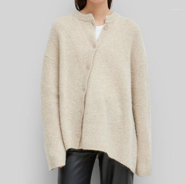 

women sweater 2019 autumn and winter new loose diagonal button asymmetric sweater1, White;black